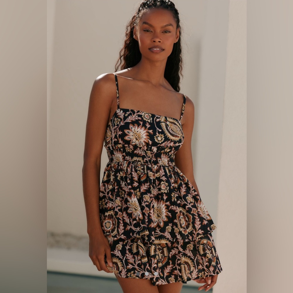 NWT Anthropologie Celandine Straight-Neck Tiered Mini Dress size M